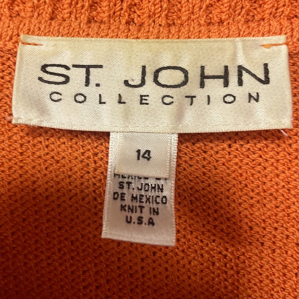 Vintage St. John Collection Orange Wool Blend Santana Knit Zip Up Sweater Sz 14 - Picture 3 of 9